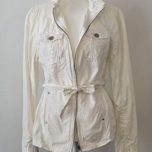 Dalia Cream Zip-Front Utility Jacket with Waist Tie